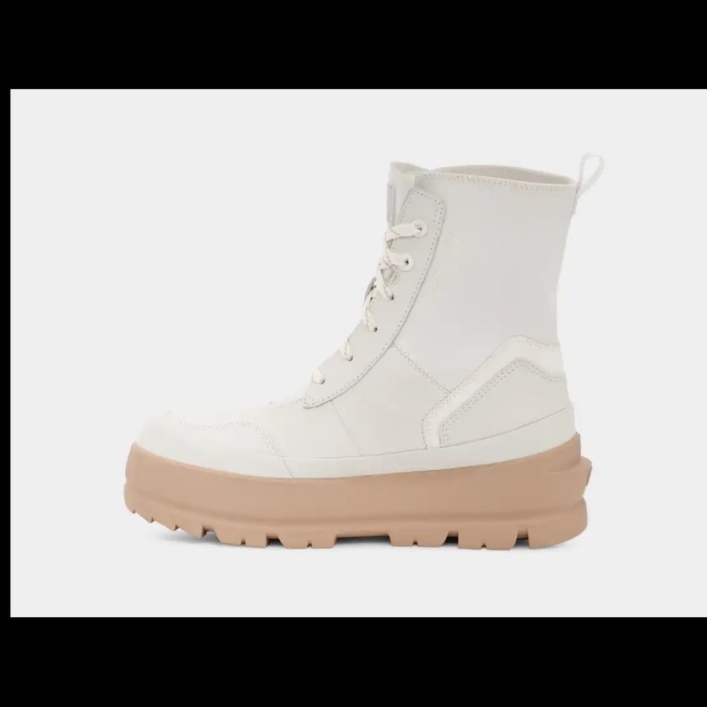 The UGG White and Tan Lace Up Boots with Chunky Sole
